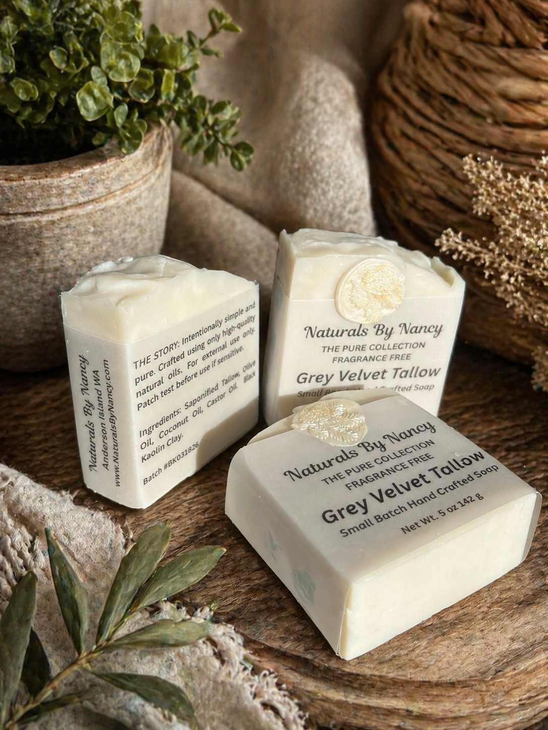 Fragrance Free Grey Velvet Tallow Soap Bar